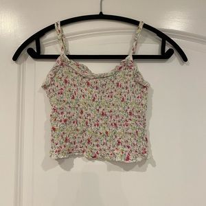 White shirt with pink and green flowers